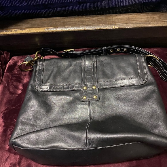 Coach Black Leather Shoulder Bag with Gold Accents - Picture 2 of 6
